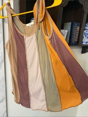 easel Multicolor Striped Tank Top in Mustard, Mauve and Olive